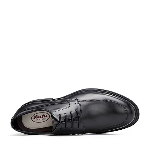 Bata/拔佳2018秋新款专柜同款黑色牛皮革系带方跟正装男单鞋617-9CM8