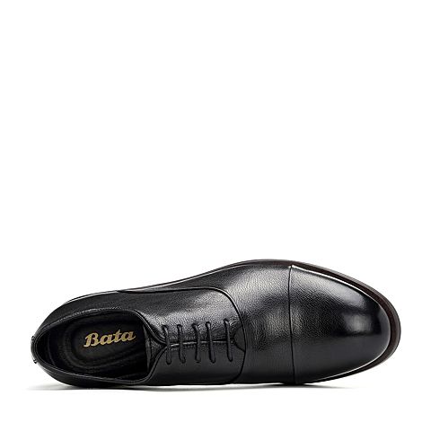 Bata/拔佳2018秋新款专柜同款黑色牛皮革简约系带方跟男单鞋659-1CM8