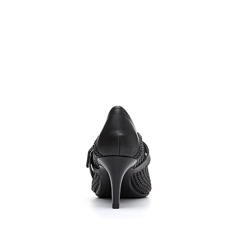 Bata/拔佳2018秋新款专柜同款黑色一字带浅口粗高跟玛丽珍女单鞋AJD02CQ8