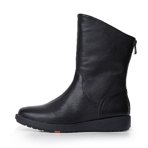 Bata/拔佳2018冬新款专柜同款黑色(毛里)油皮山羊皮革女皮靴AV552DZ8