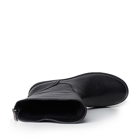 Bata/拔佳2018冬新款专柜同款黑色(毛里)油皮山羊皮革女皮靴AV552DZ8