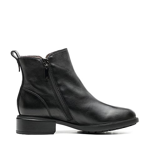 Bata拔佳冬新款专柜同款黑色绵羊皮革女皮靴短靴AFN43DD8