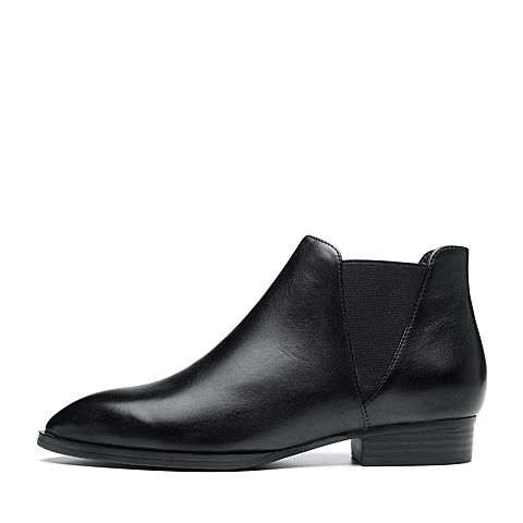 Bata/拔佳2018冬新款专柜同款黑色牛皮革女皮靴切尔西靴及踝靴RBT01DD8