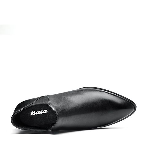 Bata/拔佳2018冬新款专柜同款黑色牛皮革女皮靴切尔西靴及踝靴RBT01DD8