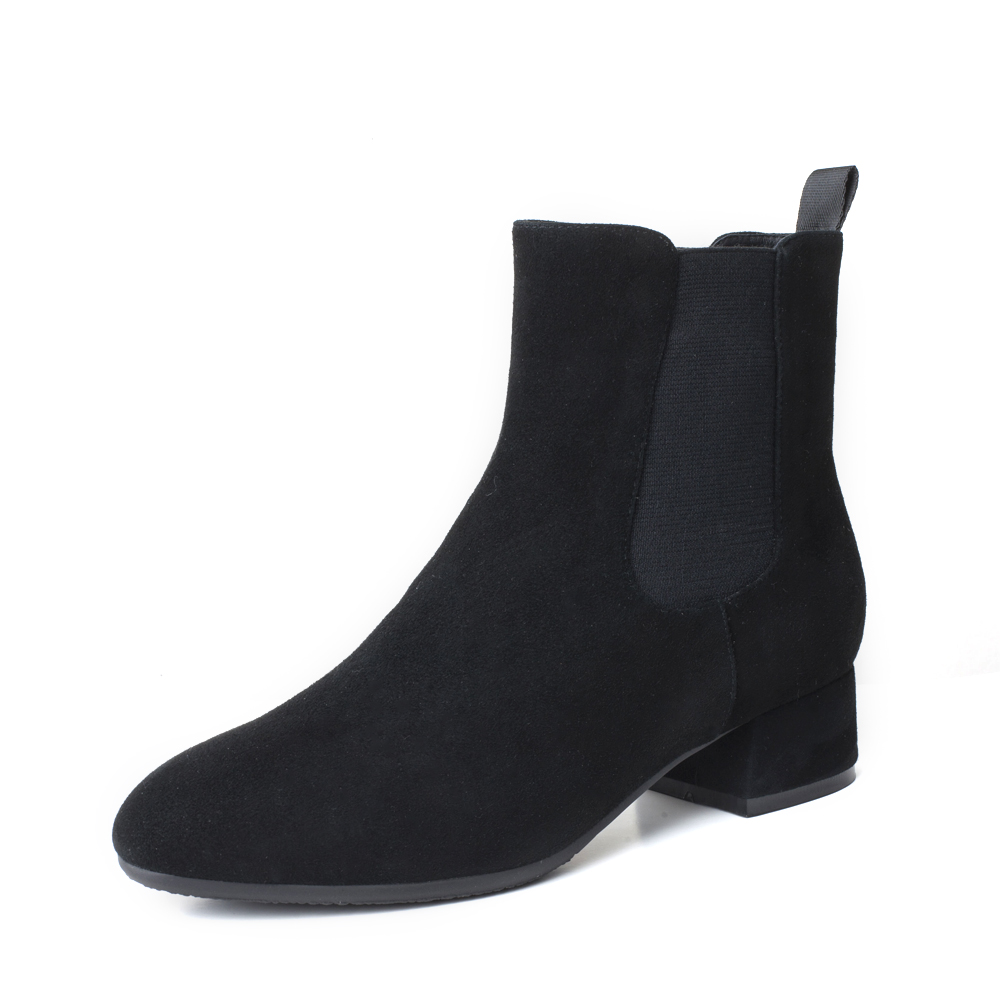 Bata/拔佳2018冬新款黑色羊绒皮革优雅女皮靴短靴切尔西靴TSY20DD8
