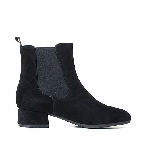 Bata/拔佳2018冬新款黑色羊绒皮革优雅女皮靴短靴切尔西靴TSY20DD8