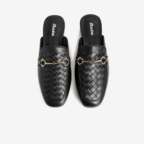 Bata穆勒鞋女单2021春商场新款小香风羊皮平底凉拖鞋外穿80980AH1