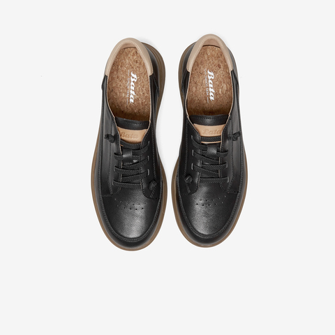 Bata休闲鞋女2023春商场新款百搭牛皮平底透气德训运动鞋ATK26AM3