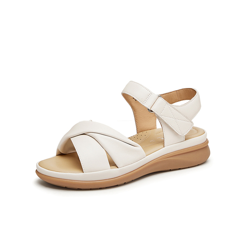 Bata时装凉鞋女2024夏商场新款百搭羊皮厚底通勤一字带鞋AYI06BL4