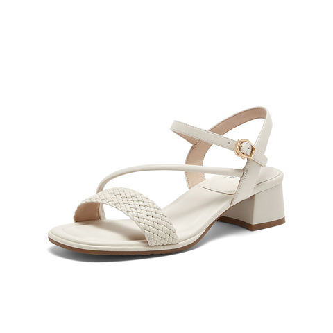 Bata时装凉鞋女2024夏季商场新款百搭羊皮优雅一字带凉鞋AVR08BL4