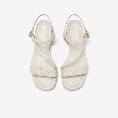 Bata时装凉鞋女2024夏季商场新款百搭羊皮优雅一字带凉鞋AVR08BL4