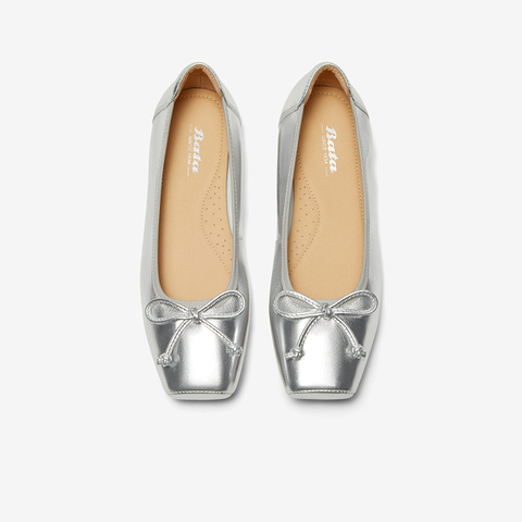 Bata浅口单鞋女2024秋季商场新款羊皮通勤软底蝴蝶结单鞋A4761CQ4