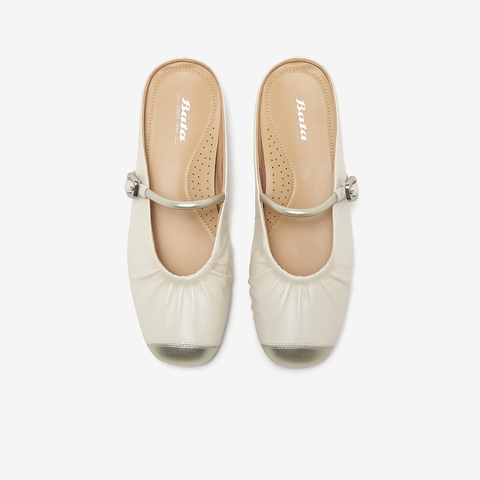 Bata穆勒拖鞋女2025春商场新款羊皮牛皮软底一脚蹬包头拖AUU03AH5