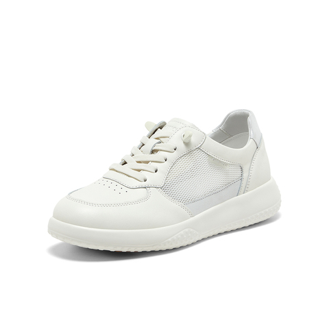 Bata小白鞋女2025夏季商场新款牛皮厚底透气休闲运动板鞋WRVK1BM5