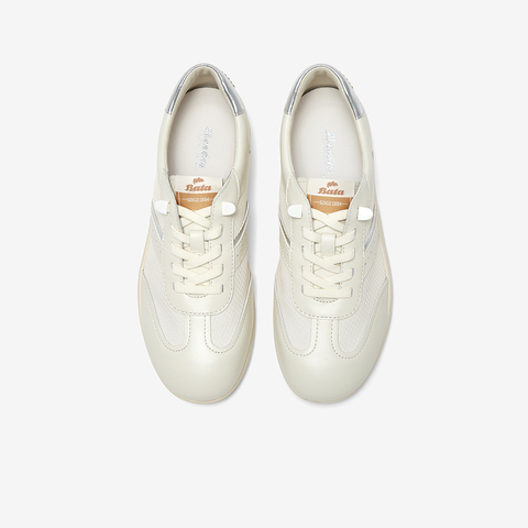 Bata小白鞋女2025夏商场新款牛皮厚软底透气休闲运动板鞋ALI33BM5