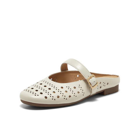 Bata包头凉拖女2025夏商场新款英伦风羊皮软底百搭穆勒鞋USD02BH5