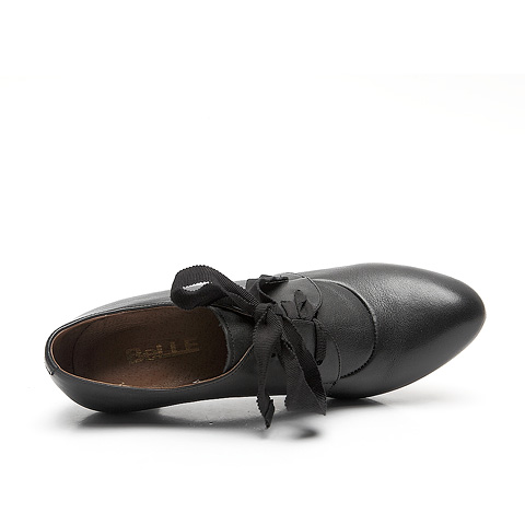BELLE/百丽 及踝靴秋季英伦学院真皮牛津踝靴黑色3SX22CM1
