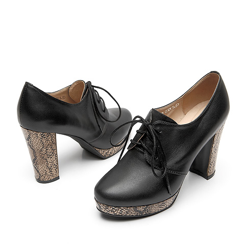BELLE/百丽 及踝靴秋季黑色小牛皮女单鞋 319-5CM2