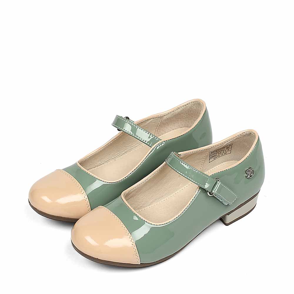 BELLE/百丽童鞋秋季绿色超纤PU/米色超纤PU浅口鞋 91037