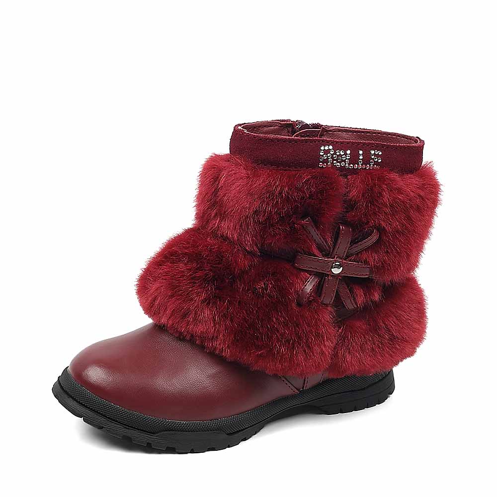 BELLE/百丽童鞋  冬季中童红色PU亲子款女靴 91119
