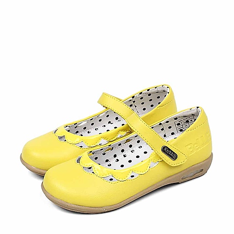 BELLE/百丽童鞋2013春季黄色人造革女小童皮鞋灯鞋91214