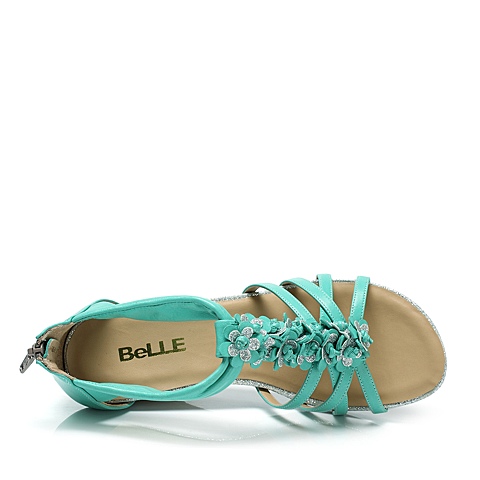 BELLE/百丽夏季绿色/银色混合材料女凉鞋3RMB4BL3