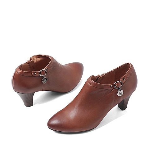 BELLE/百丽秋季专柜同款棕色油蜡牛皮女皮鞋3TZB9CM3