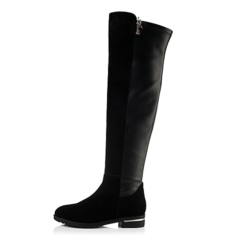 BELLE/百丽冬季黑色混合材料女长靴915-8DC3