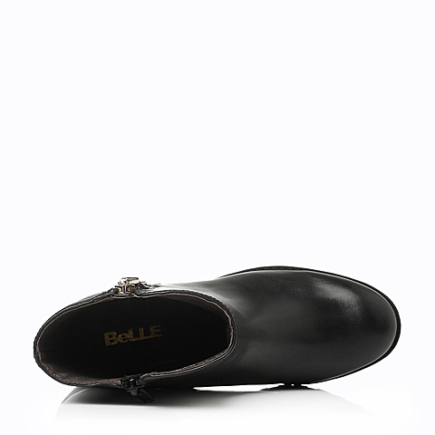 Belle/百丽冬季专柜同款黑色小牛皮女低靴BEX60DD4（单里）