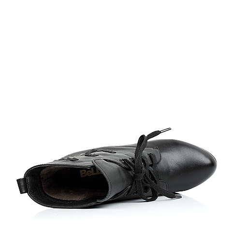 Belle/百丽黑色牛皮48121DD4女低靴（绒里）冬季