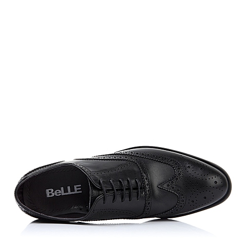 BELLE/百丽男鞋黑色商务正装皮鞋英伦布洛克纹鞋牛皮男单鞋4288DDM4