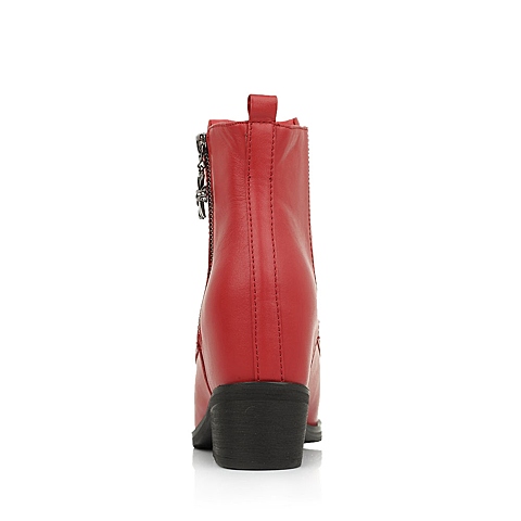 Belle/百丽大红色小牛皮33-76DD4女低靴冬季