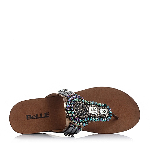 Belle/百丽夏季专柜同款金面/彩钻系坡跟串珠女鞋3E3A4BT4