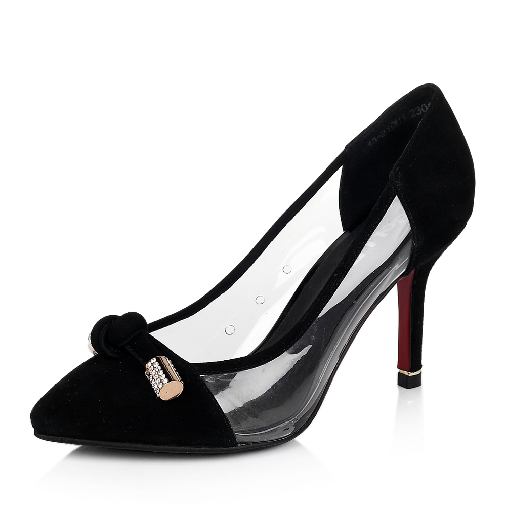 BELLE/百丽黑色羊京/胶片13-21AQ4女单鞋春季