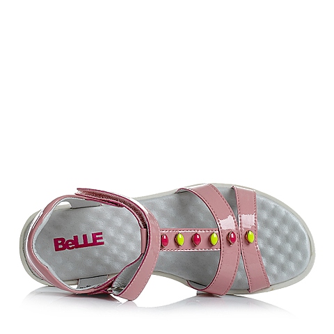 Belle/百丽童鞋专柜同款夏季粉色超纤皮女中童凉鞋时尚凉鞋91600