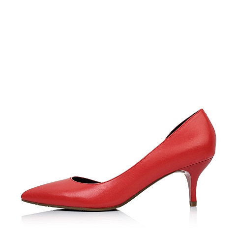 Belle/百丽年春季红色羊皮中空尖头女单鞋BGA30AK5