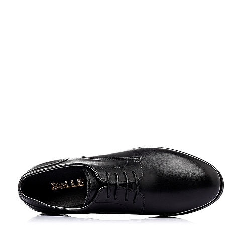 Belle/百丽年春季专柜同款黑色牛皮方跟系带女单鞋BGK21AM5