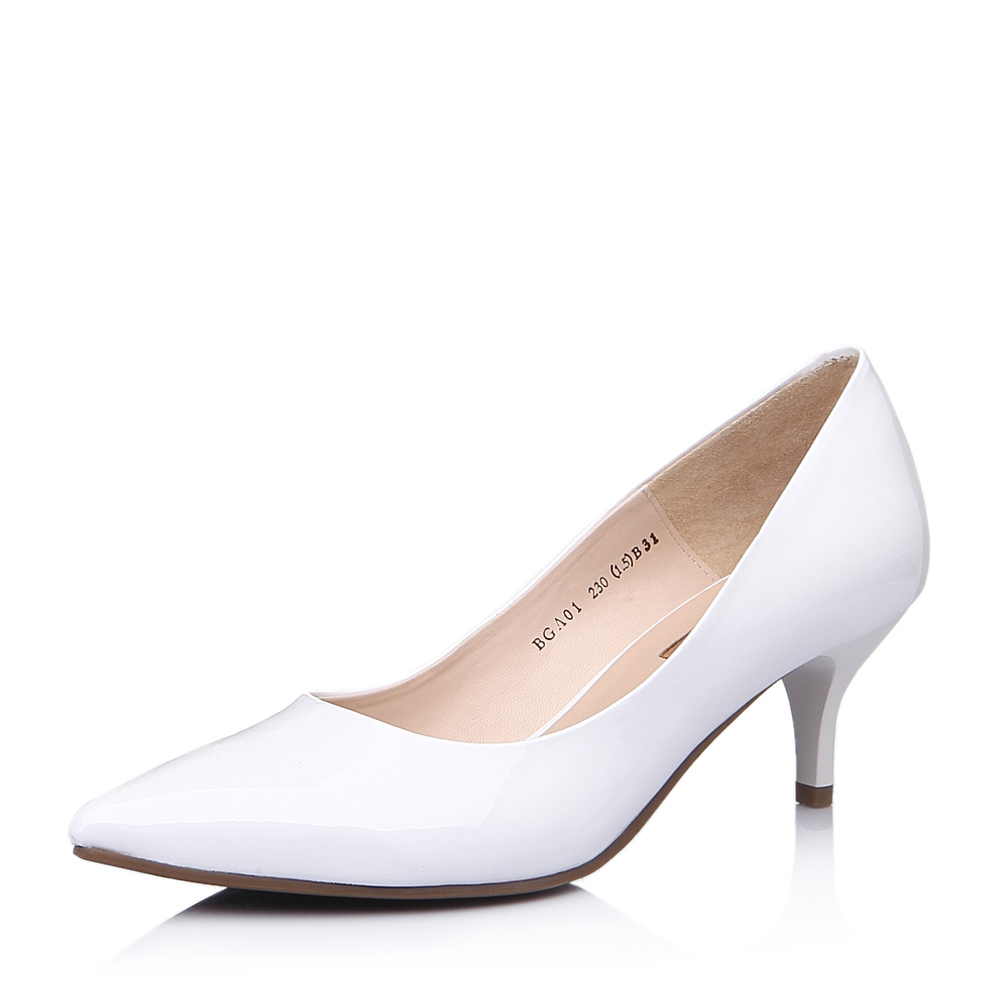 Belle/百丽春季专柜同款白色漆皮牛皮女单鞋BGA01AQ5