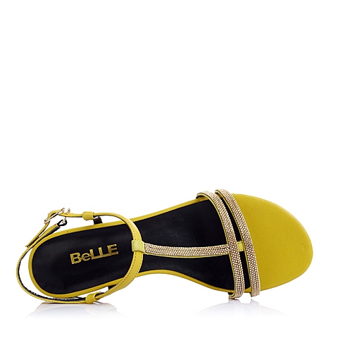 BELLE/百丽年夏季黄色油蜡羊皮女凉鞋3E2C2BL5
