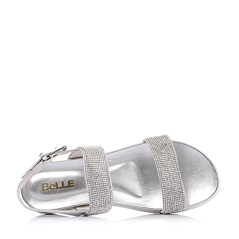 BELLE/百丽夏季专柜同款银色山羊皮女凉鞋CY30DBL5