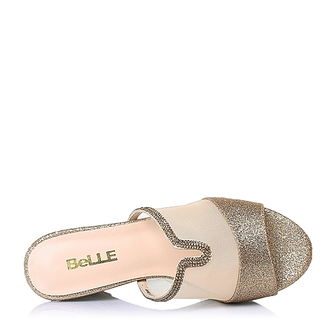 BELLE/百丽夏季专柜同款金色亮片布女鞋BBOB5BT5