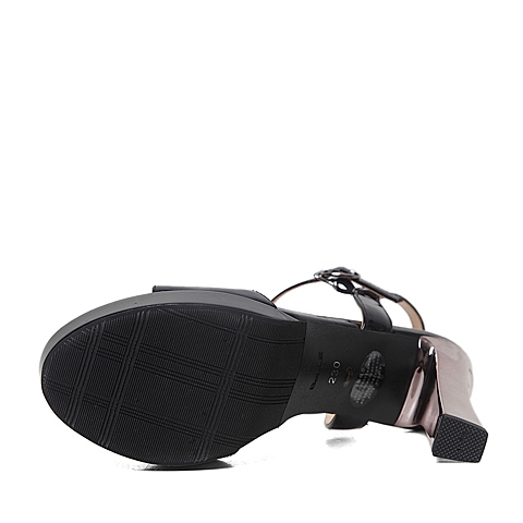 BELLE/百丽夏季专柜同款黑色漆皮牛皮优雅时尚女凉鞋BCAA7BL5