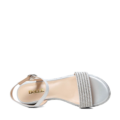 BELLE/百丽夏季专柜同款银白色羊皮/织物女凉鞋BFUA1BL5专柜1