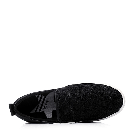 BELLE/百丽秋专柜同款黑网布女单鞋BEAA6CM5 厚底乐福鞋