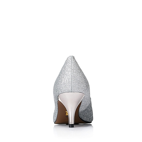 BELLE/百丽秋专柜同款银优雅精致亮片布女单鞋BGA12CQ5