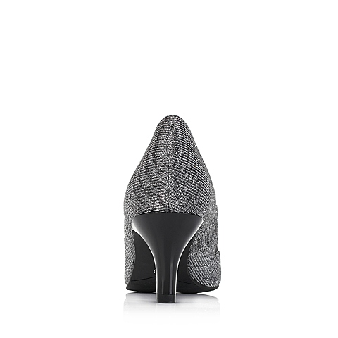 BELLE/百丽秋专柜同款银黑亮片布优雅精致女单鞋3VDL5CQ5