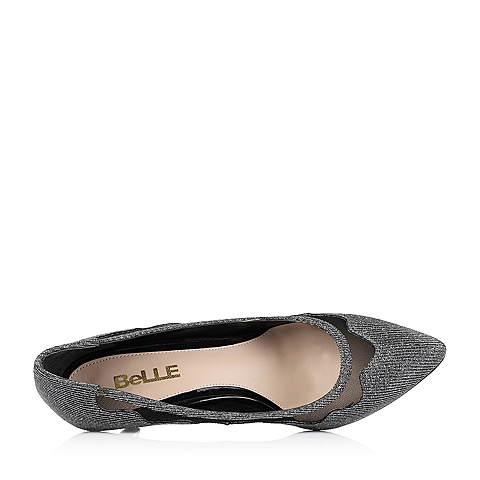 BELLE/百丽秋专柜同款银黑亮片布优雅精致女单鞋3VDL5CQ5