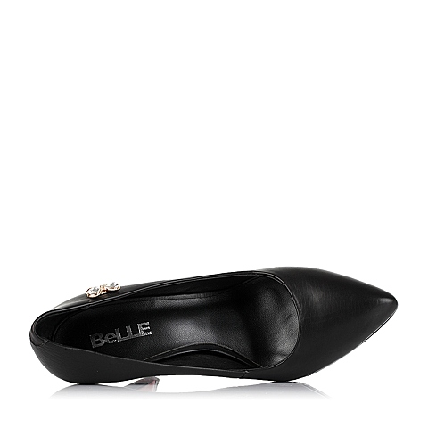BELLE/百丽秋专柜同款黑优雅通勤胎牛皮女单鞋N9W2DCQ5