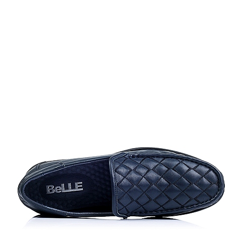 BELLE/百丽秋季专柜同款蓝色光面牛皮休闲男单鞋3US01CM5