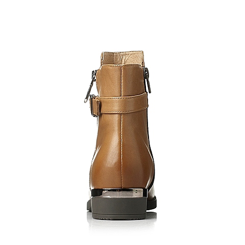 BELLE/百丽冬专柜同款经典棕油皮牛皮女短靴3C3D9DD5